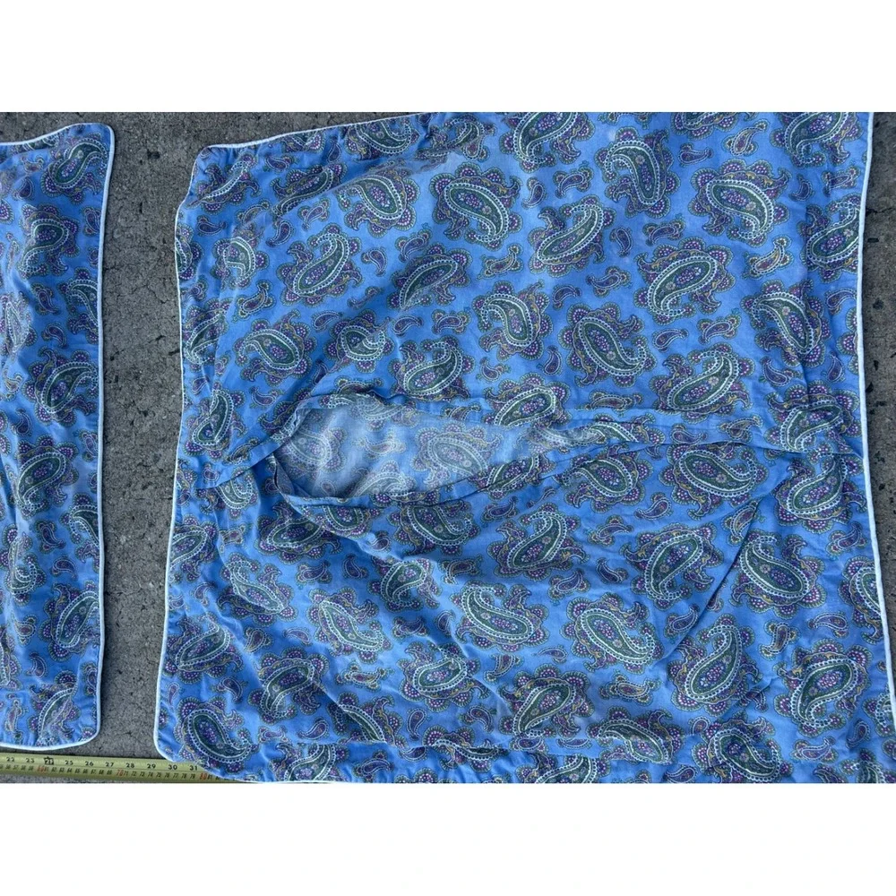 Ralph Lauren Pillow Shams 26x26 Blue Paisley Cotton Made in Italy 2pc Set